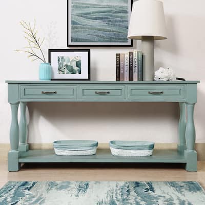 63inch Long Wood Console Table with 3 Drawers and 1 Bottom Shelf for Entryway Hallway Easy Assembly Extra-thick Sofa Table