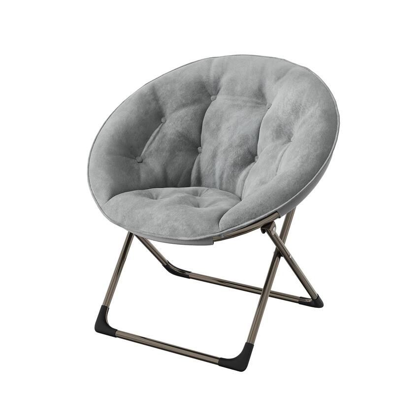 Comfy Folding Saucer Chair for Bedroom, Faux Fur Lounge Moon Chair with Sturdy Metal Frame, Oversized Plush Flower