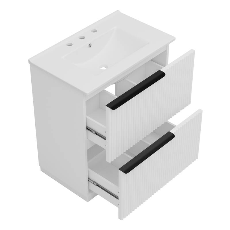 Roomfitters 30" Bathroom Vanity with Ceramic Sink, Full-Extension Soft-Close storage units and Fluted Design