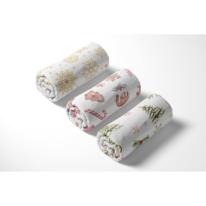 Sweet Jojo Designs Christmas Holiday Boy, Girl, Unisex/Gender Neutral 3 Pack Fitted Crib Sheets - Gingerbread, Snowflakes, Trees