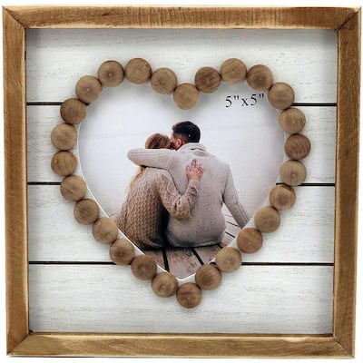 Wood Heart-Shaped Picture Frames with Beads Decorated