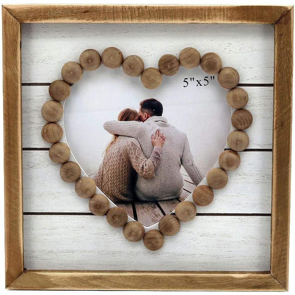 Wood Heart-Shaped Picture Frames with Beads Decorated
