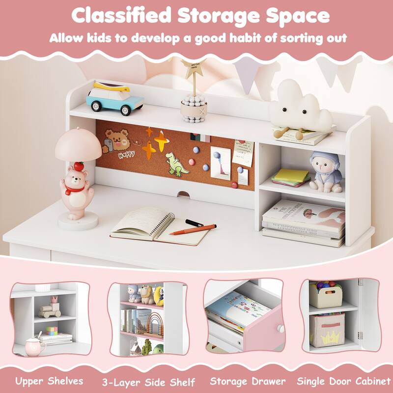 Gymax Kids Desk & Chair Set w/Chair Hutch 3-Layer Side Shelf Storage