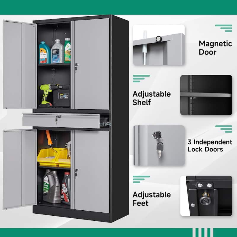 Metal Garage Storage Cabinet Tool Cabinet with Drawer - N/A