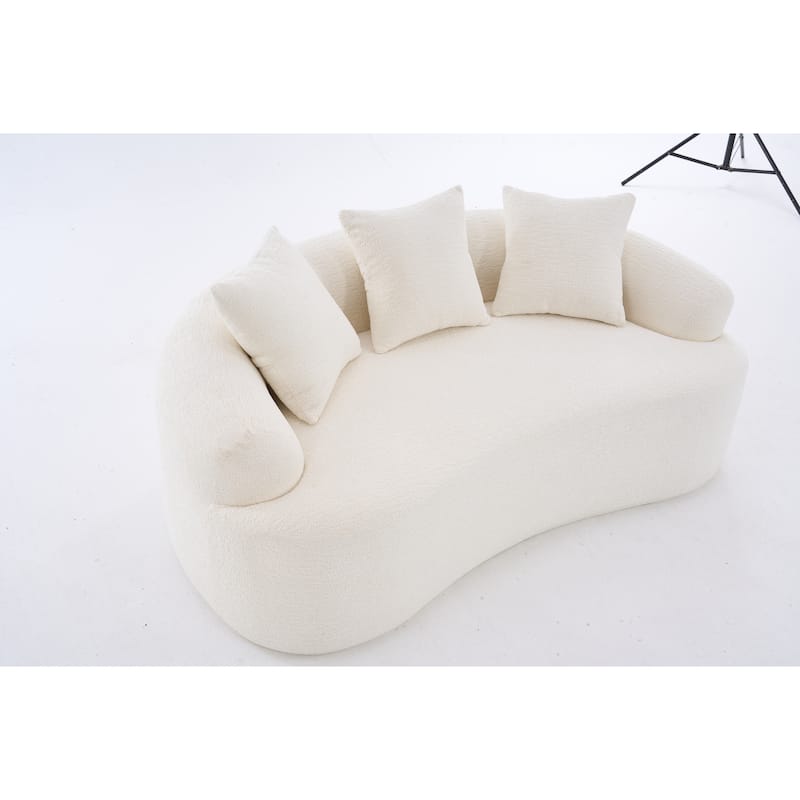 Double-Seat Sofa, Wood Grain Chenille Fabric, Full Sponge Compression Sofa,Double-Seat Compression Sofa With 3 Pillows