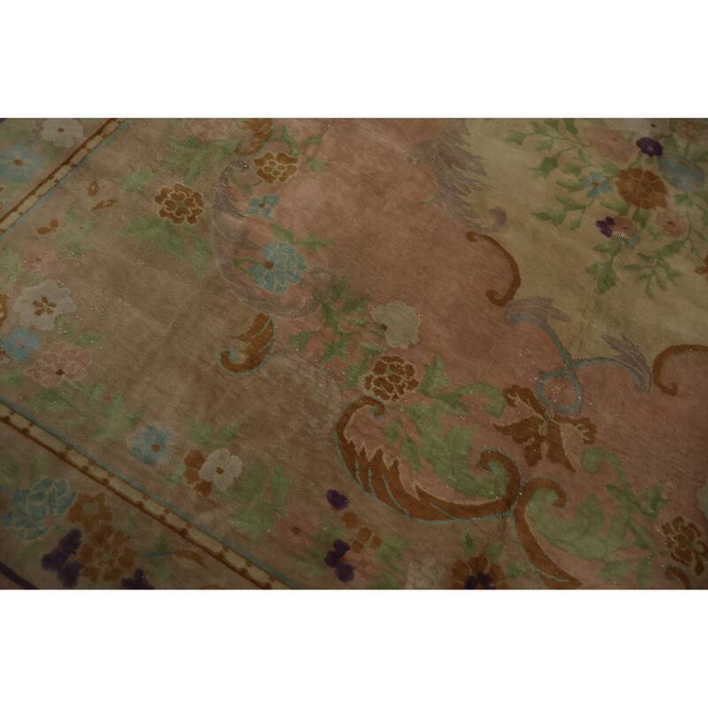 Hand Knotted Oriental 100% Wool Carpet Traditional Floral Oranges & Rust Art Deco Area Rug - 11' 9'' X 8' 11''