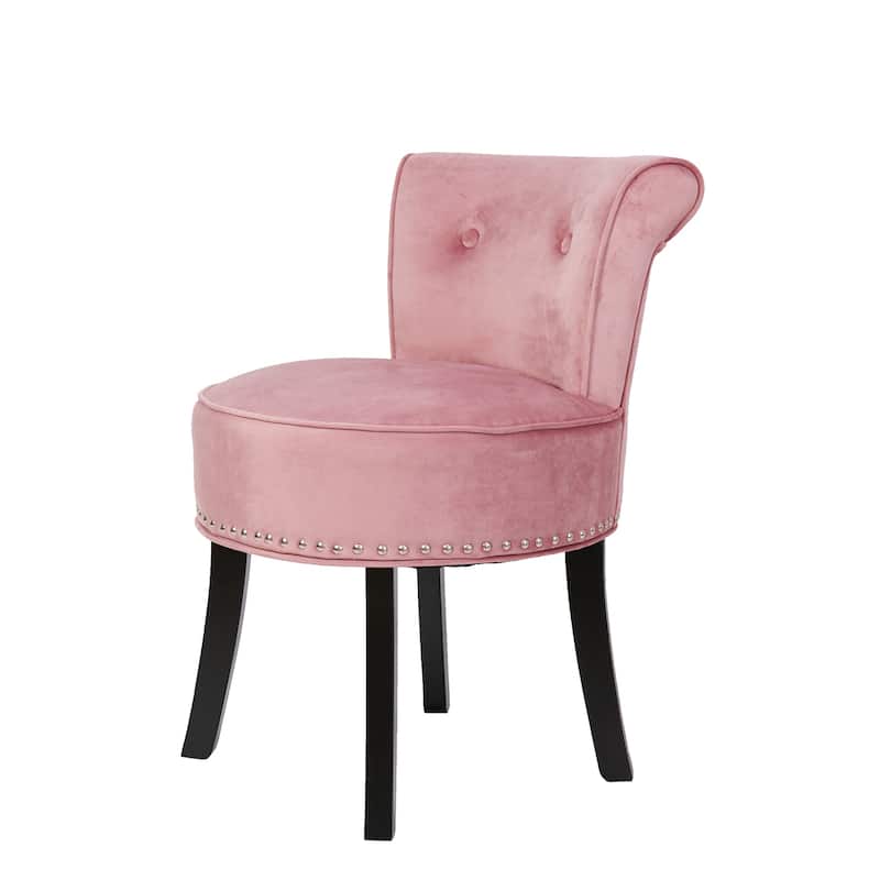 Velvet Tufted Vanity Stool Low Back Makeup Chair - 19" W x 27.5" H - Pink