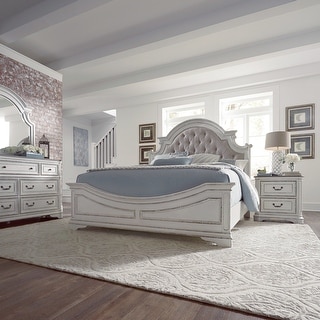 Magnolia Manor Upholstered Bed, Dresser and Mirror, and Nightstand Set
