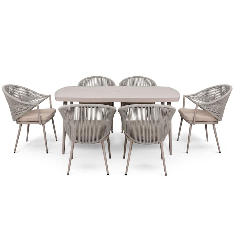 Outdoor Aluminum 7-piece Dining Set With Cushions - 7 PCS - Beige