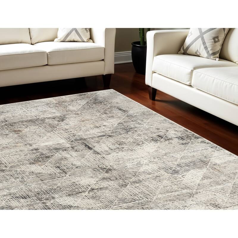 Power Loomed Abstract Modern Non Skid Stain Resistant Area Rug - 108' X '72' X '0.5 - 108' X '72' X '0.5 - Charcoal - Rectangle