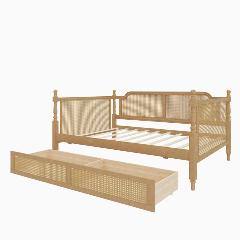 Traditional Rattan Daybed with Storage Drawers or Trundle