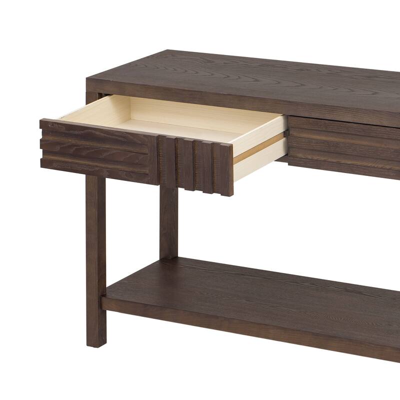 Modern Style Ash Veneer Console Tablewith Striped Design