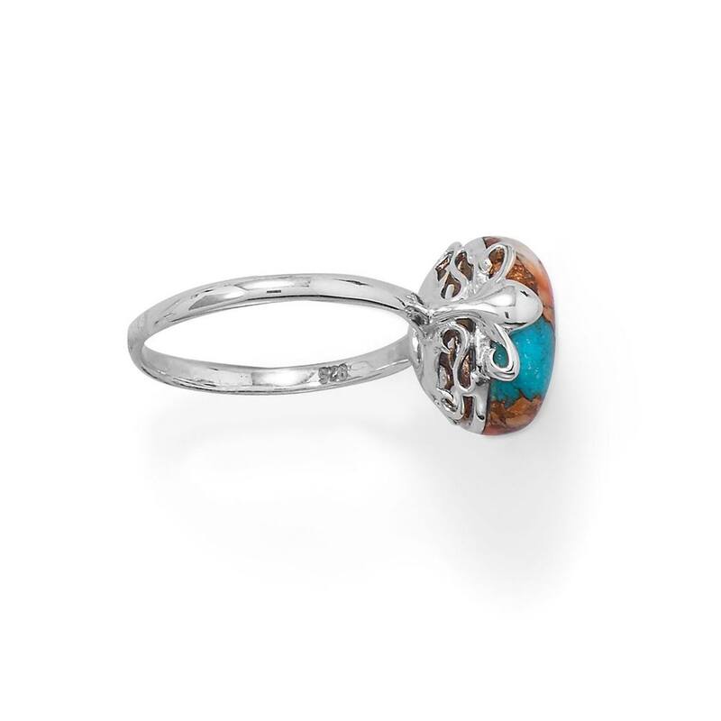 Curata 925 Sterling Silver Spiny Oyster and Turquoise Ring