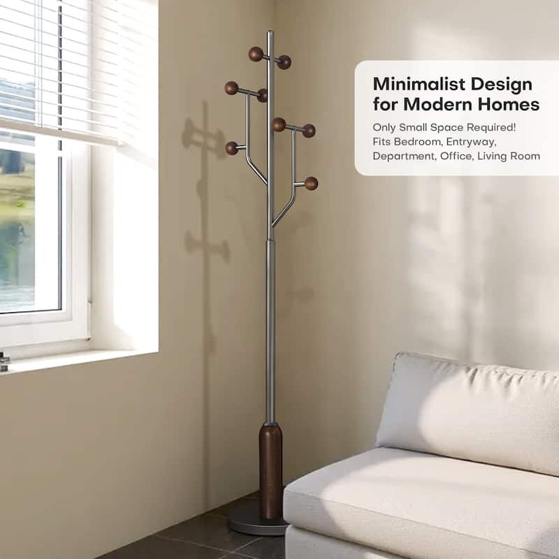Freestanding Metal Coat Rack Stand Heavy Duty Coat Tree, Single - 70.9"H x 16.9"W(top) x 12.6"Dia(base)