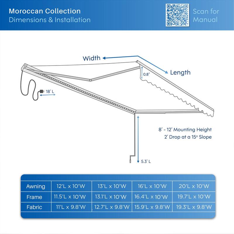 ALEKO Moroccan Semi-Cassette Motorized Patio Awning - Ivory Cream - 13 x 10 Feet