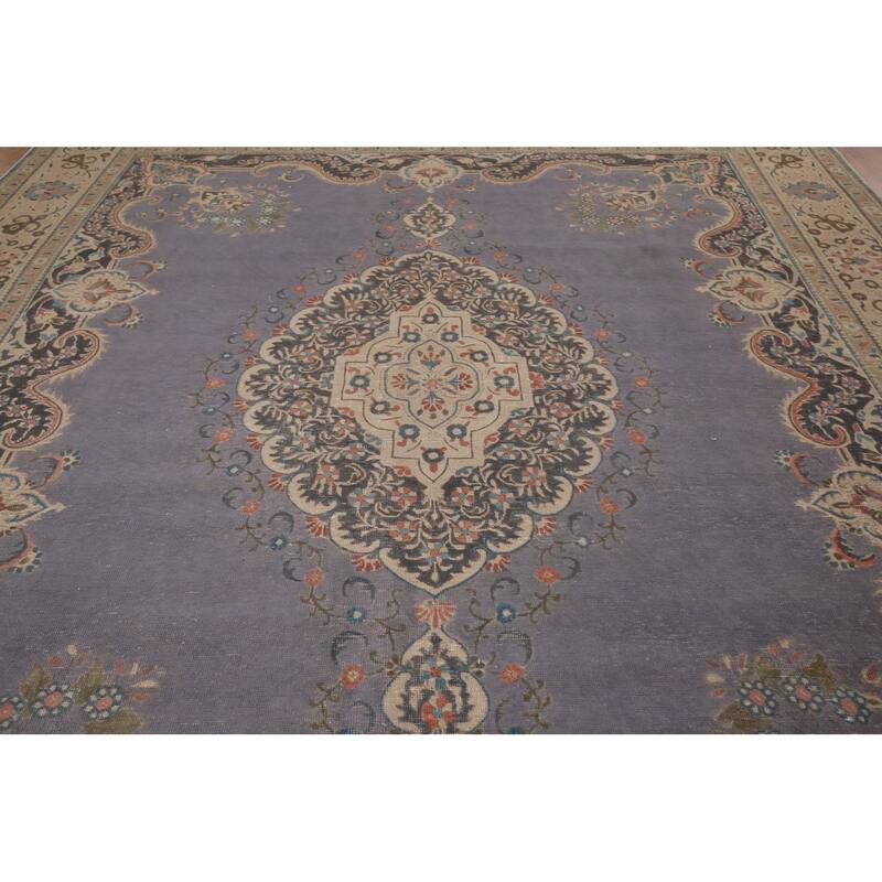 Purple Tabriz Vintage Persian Rug Handmade Wool Carpet - 9'8" x 12'8"