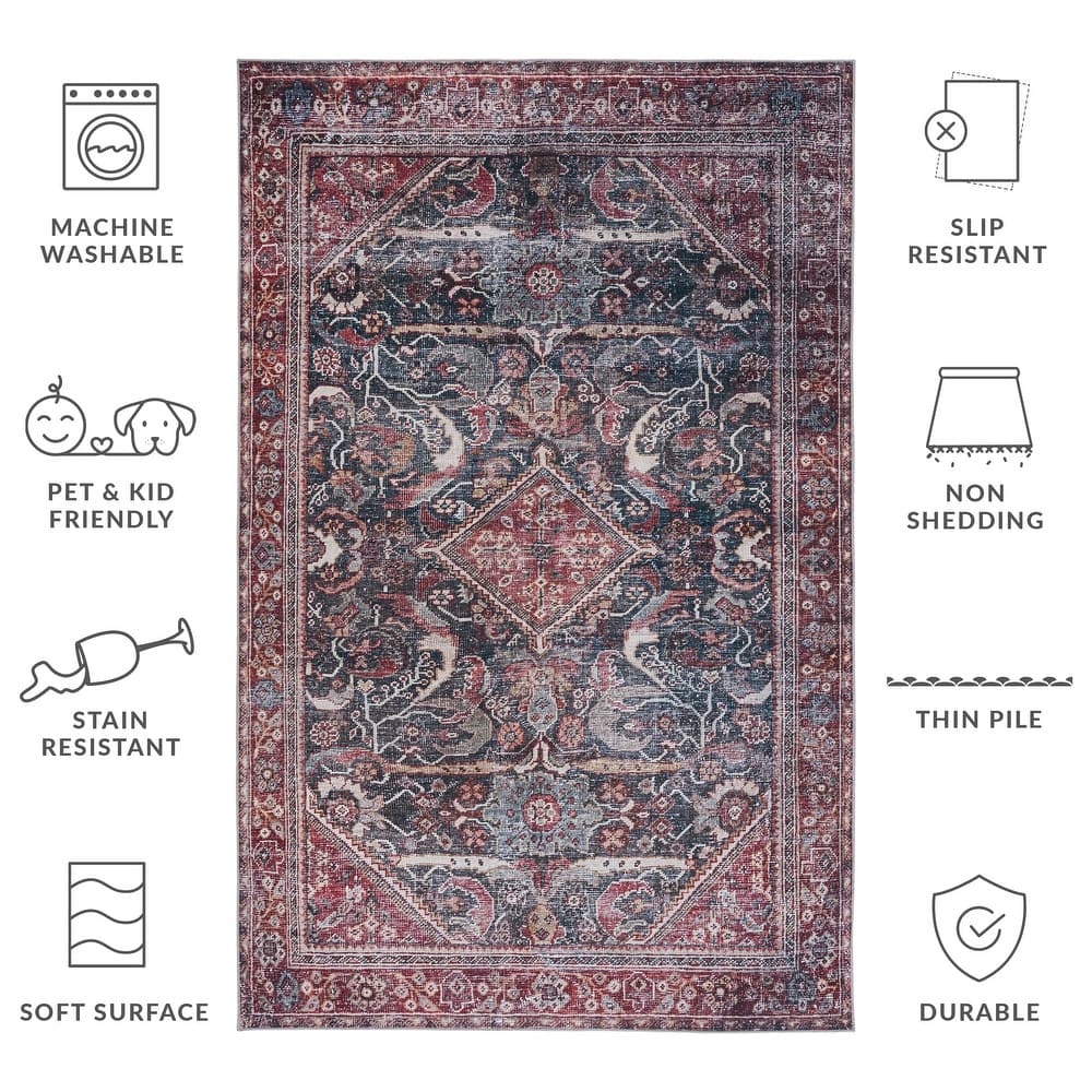SAFAVIEH Tucson Machine Washable Slip Resistant Antja Oriental Rug