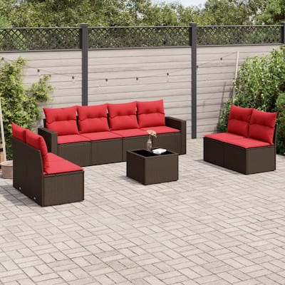 vidaXL Patio Sofa Set with Cushions Outdoor Conversation Furniture Poly Rattan - 25.8" x 24.4" x 27.2"