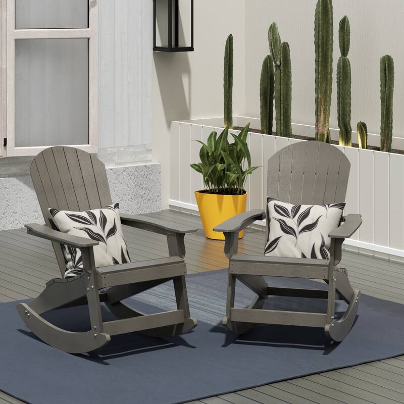 Vineyard HIPS Outdoor Eco-Friendly All Weather Seashell Rocking Adirondack Chairs (Set of 2) - Charcoal Gray
