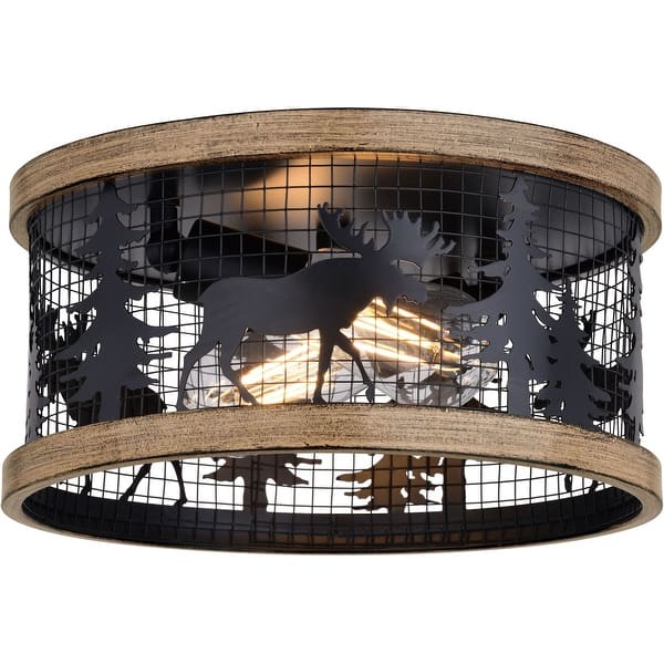 slide 2 of 11, Vaxcel Lighting C0307 2 Light 12" Wide Flush Mount Drum Ceiling Black and Burnished Teak