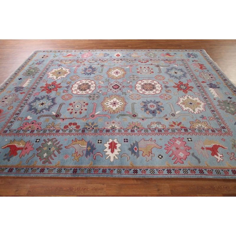 Light Blue Oushak Area Rug Hand-Knotted Oriental Wool Carpet - 8'3"x 9'10"