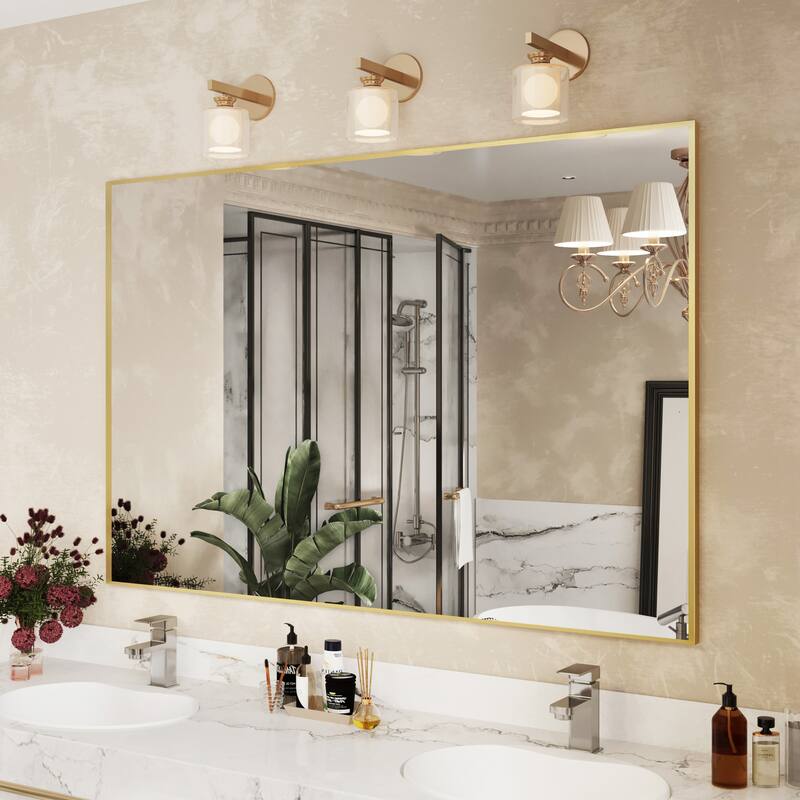 Aluminum Alloy Framed Wall Mounted Bathroom Vanity Accent Mirror in - 59" * 40" - Brushed Gold