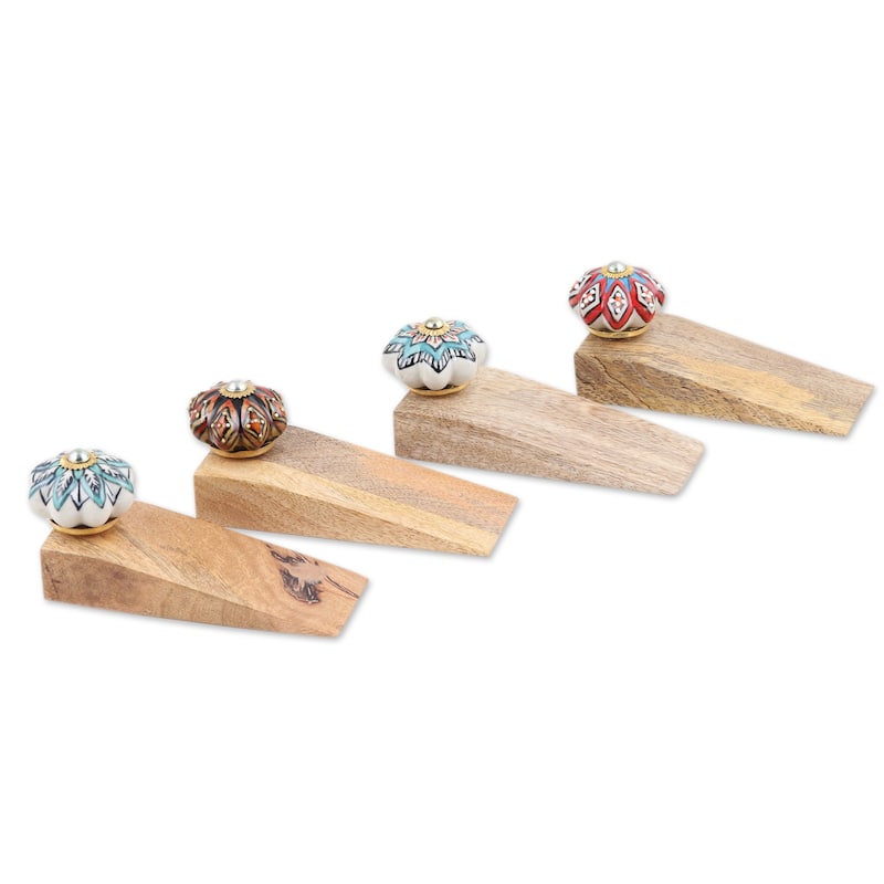 Novica Handmade Flower Fantasy Wood Door Stoppers (Set Of 4)