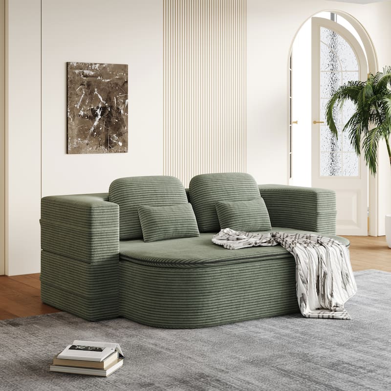 GDFStudio - Lysander Corduroy Foldable Sleeper Sofa Bed with Multi Functional Blanket