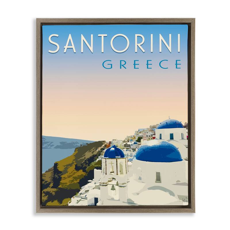 Stupell Vintage Santorini Cityscape Framed Floater Canvas Wall Art Design By Victoria Barnes - 25 x 31 - Brown