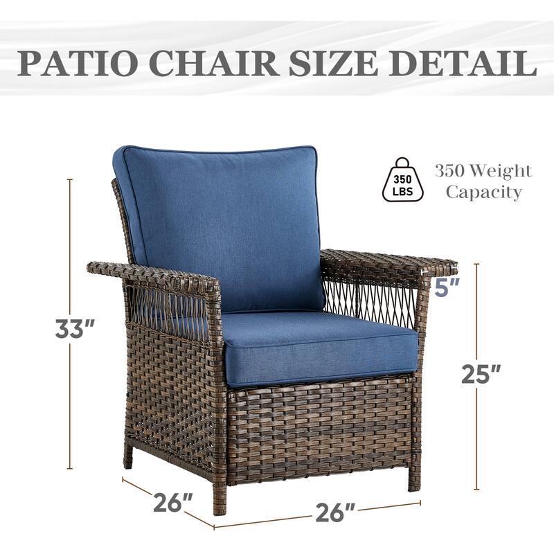 3-Seat Sofa with Coffee Table Patio Chairs, Ottomans