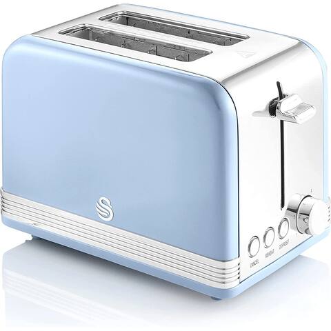Swan ST19010BLN Retro 2 Slice Toaster, 7.1"x10.2"x6.3", Blue