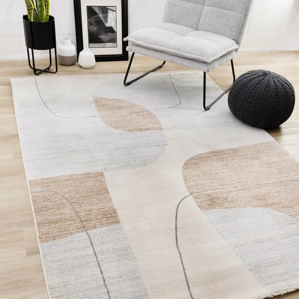 Olivia Collection - Cream Brown Grey Modern Area Rug