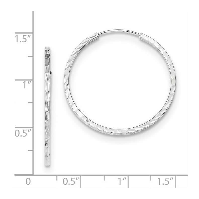 Curata 14k White Gold Diamond Cut Square Tube 1.35x30mm Endless Hoop Earrings