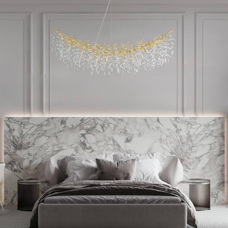 Modern Branch Crystal Linear Chandelier, 1100-1830mm Dining Pendant Light
