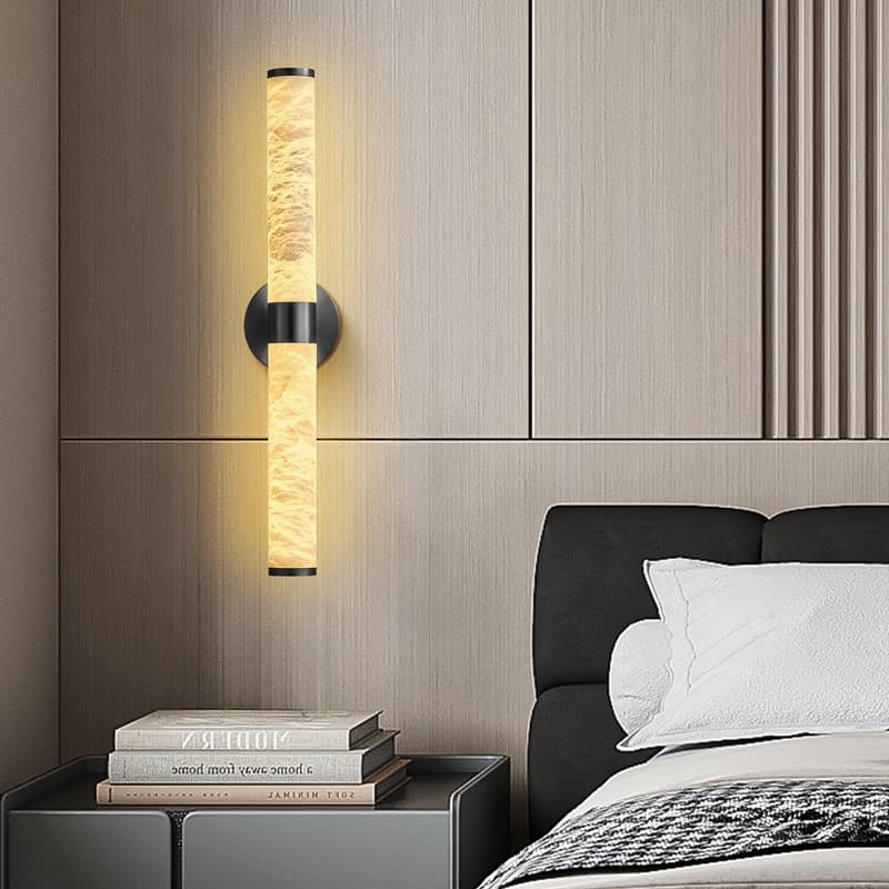 KAYLA 24 in. Modern Black Wall Sconces with Natural Alabaster Shade