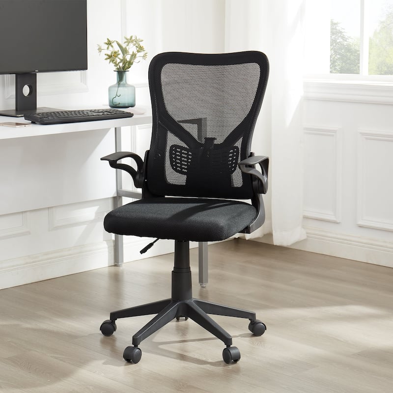 Javlergo Ergonomic Office Chair, Mesh Back Adjustable Height Swivel Computer Desk Chair with Flip-Up Arms and Lumbar Support - Black