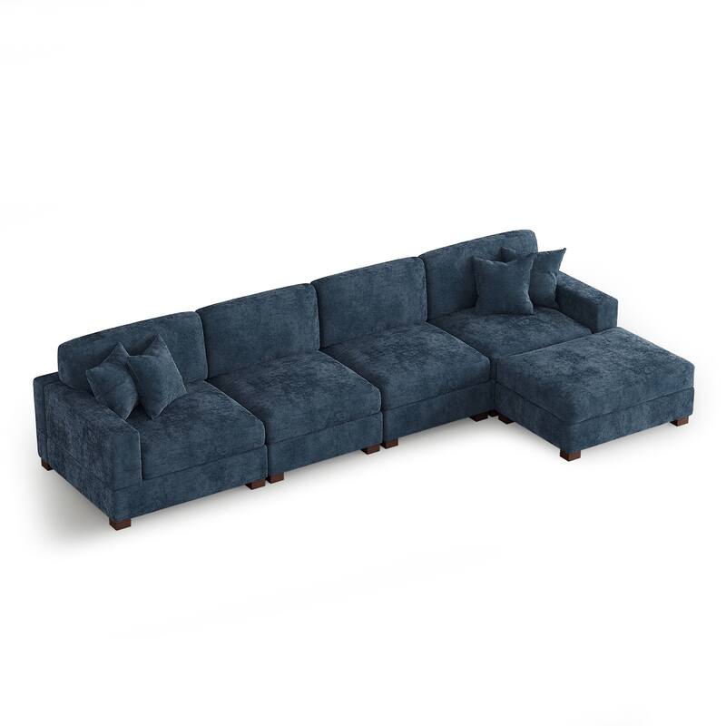 Modern Oversized Chenille Modular Sectional Sofa with Ottoman