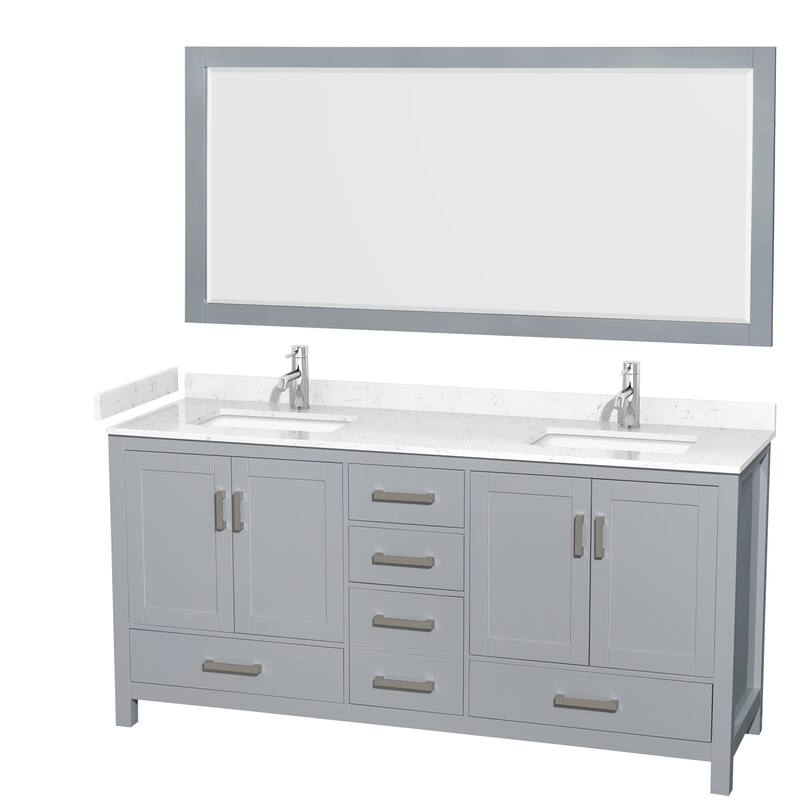Wyndham Collection Sheffield 72" Double Bathroom Vanity, Carrara - Gray / Carrara Cultured Marble Top / Brushed