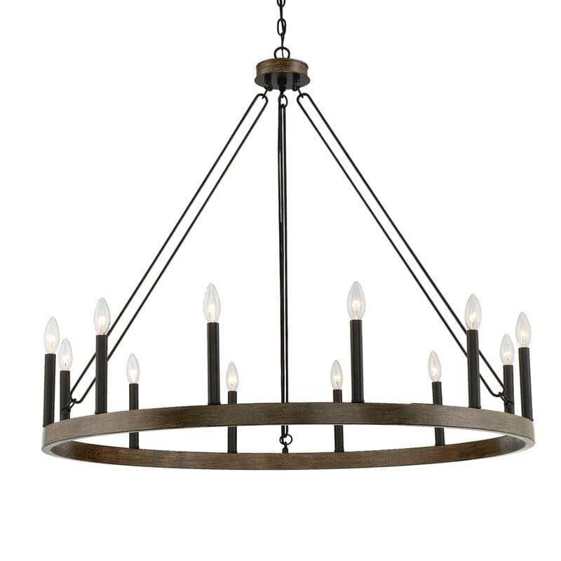 Update 12-light 40In Modern Farmhouse Wagon Wheel Chandelier - N/A