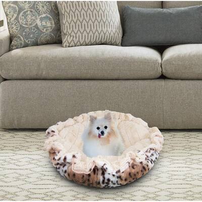 Bessie and Barnie Ultra Plush Aspen Snow Leopard/ Natural Beauty Luxury Deluxe Dog / Pet Cuddle Pod Bed - 30"
