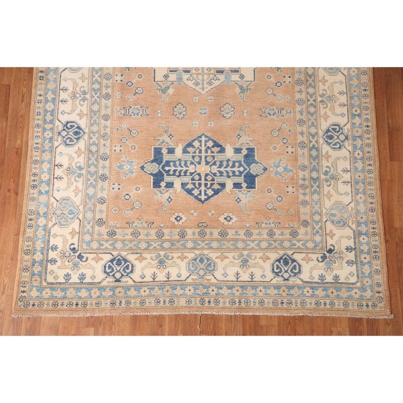 Geometric Kazak Area Rug Hand-Knotted Bedroom Wool Carpet - 5'11" x 8'9"