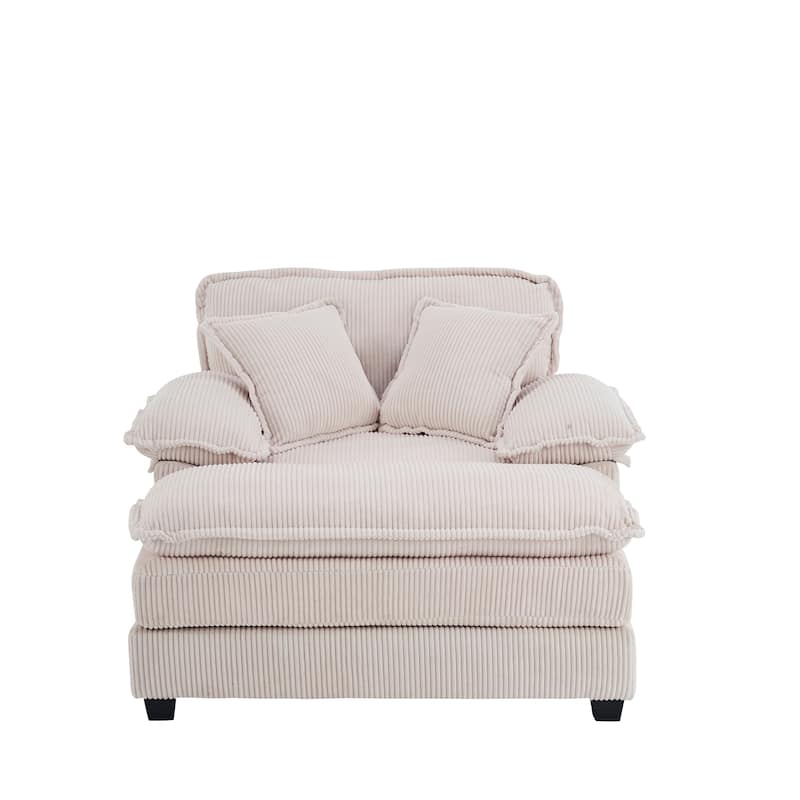 56.3 Inch Corduroy Single Deep Seat Sofa Chair With 2 Toss Pillows and a Ottoman