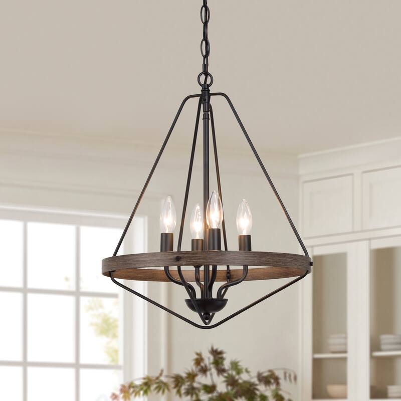 Modern Farmhouse 4-Light Lantern Chandelier Cage Pendant for Kitchen Island Dining Room - W 16" x H 20"