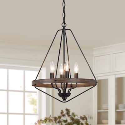 Modern Farmhouse 4-Light Lantern Chandelier Cage Pendant for Kitchen Island Dining Room - W 16" x H 20"