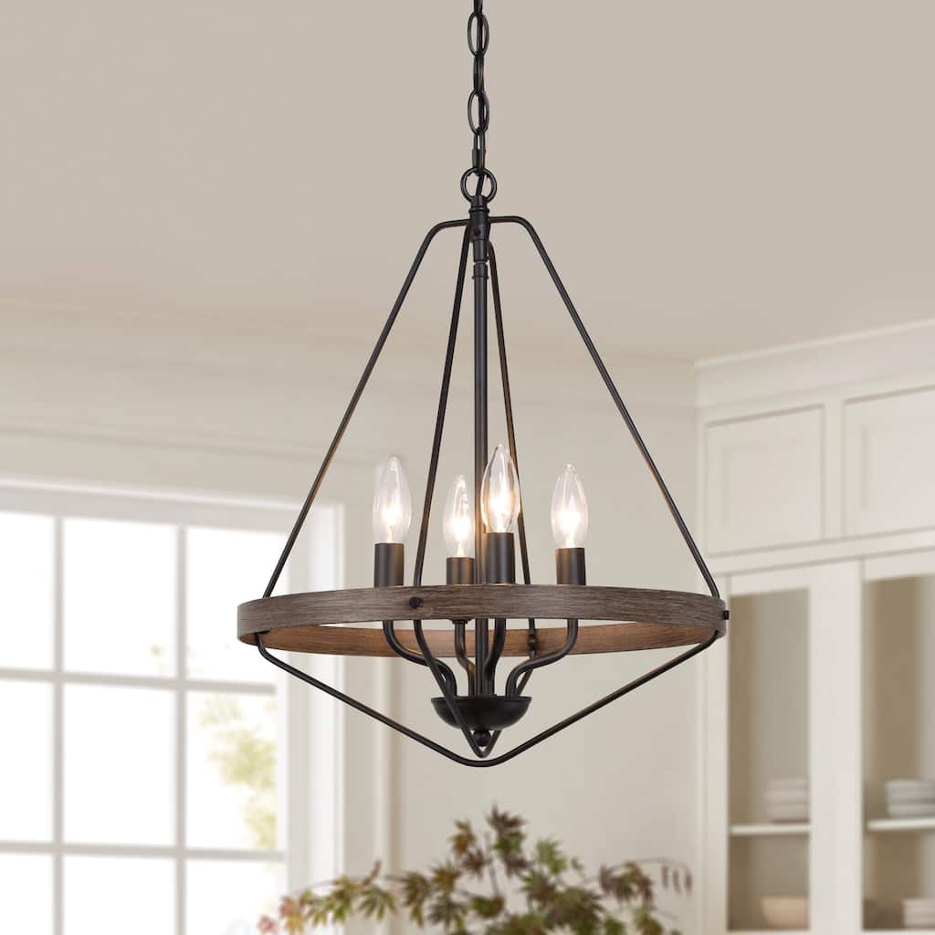 Modern Farmhouse 4-Light Lantern Chandelier Cage Pendant for Kitchen Island Dining Room - W 16" x H 20"