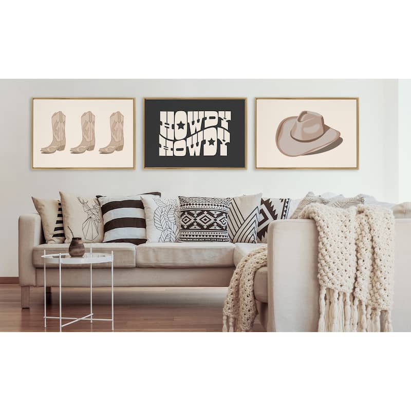 Kate and Laurel Sylvie Cowboy Boots Landscape Framed Canvas by Honey Island Studio