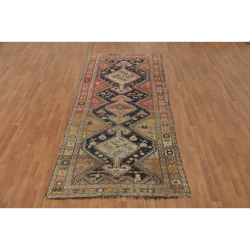 Hand Knotted Oriental 100% Wool Carpet Traditional Tribal Multi-Colored Shiraz Runner Rug - 9' 7'' X 4' 3''