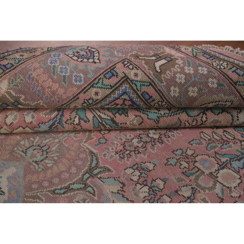 Hand Knotted Oriental 100% Wool Carpet Traditional Floral Pink Tabriz Area Rug - 9' 10'' X 6' 7''