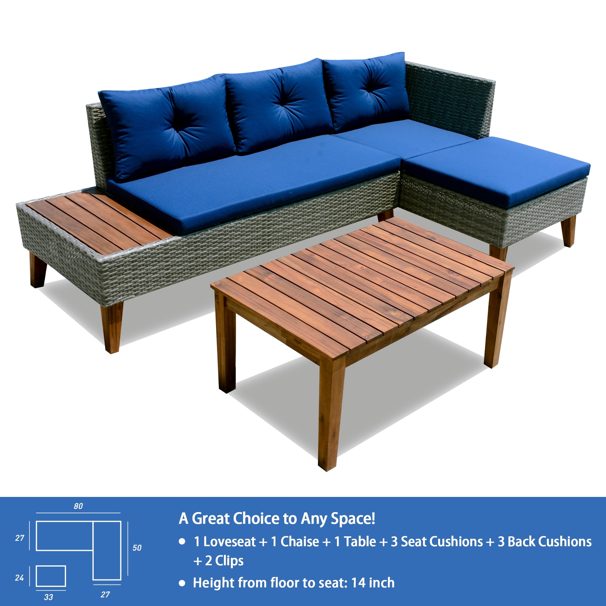 Patio Furniture Set Outdoor Sectional Sofa Grey Wicker Blue Cushion Overstock 31572368