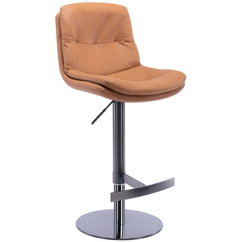Swivel Bar Stools Set of 2, Faux Leather Upholstered Bar Chairs with Footrest, Kitchen Island Chairs with Stainless Steel Base - Brown